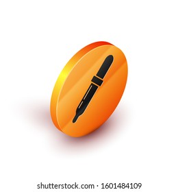 Isometric Pipette icon isolated on white background. Element of medical, chemistry lab equipment. Medicine symbol. Orange circle button. Vector Illustration