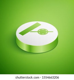 Isometric Pirate eye patch icon isolated on green background. Pirate accessory. White circle button. Vector Illustration