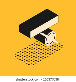 Isometric Pirate eye patch icon isolated on yellow background. Pirate accessory.  Vector Illustration