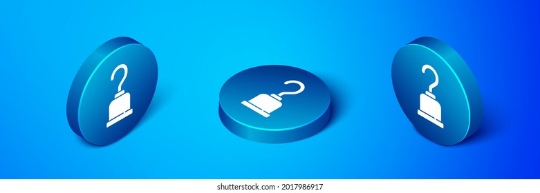 Isometric Pirate gancho icono aislado en fondo azul. Botón de círculo azul. Vector