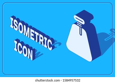 Isometric Pirate sack icon isolated on blue background.  Vector Illustration