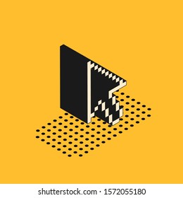 Isometric Pixel arrow cursor icon isolated on yellow background.  Vector Illustration