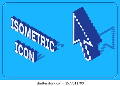 Isometric Pixel arrow cursor icon isolated on blue background.  Vector Illustration