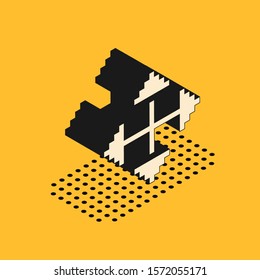 Isometric Pixel arrows in four directions icon isolated on yellow background. Cursor move sign.  Vector Illustration