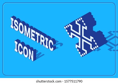 Isometric Pixel arrows in four directions icon isolated on blue background. Cursor move sign.  Vector Illustration