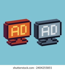 Isometric Pixel art 3d of ad monitor icon for items asset. Ads monitor icon on pixelated style.8bits perfect for game asset or design asset element for your game design asset.