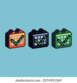 Isometric Pixel art 3d of approve calendar for items asset. Calendar approve on pixelated style.8bits perfect for game asset or design asset element for your game design asset.