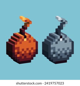 Isometric Pixel art 3d of bomb icon for items asset.Bomb icon on pixelated style.8bits perfect for game asset or design asset element for your game design asset.
