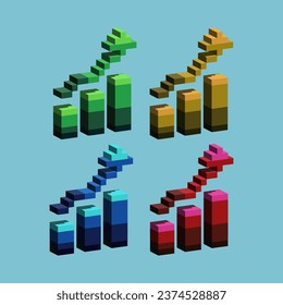 Isometric Pixel art 3d of business graph for items asset.  Business graph up on pixelated style.8bits perfect for game asset or design asset element for your game design asset.