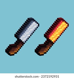 Isometric Pixel art 3d of butcher knife tools for items asset. Meat kitchen knife on pixelated style.8bits perfect for game asset or design asset element for your game design asset.