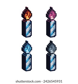 Isometric Pixel art 3d of candle icon for items asset.Cake candle icon on pixel bits style.8-bits perfect for game asset,design asset element,app,website, Vector illustration.