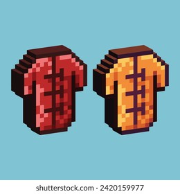 Isometric Pixel art 3d of chinese outfit icon for items asset. Lunar outfit icon on pixelated style.8bits perfect for game asset or design asset element for your game design asset.