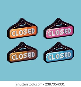  Isometric Pixel art 3d of close sign for items asset.Close sign plank on pixelated style.8bits perfect for game asset or design asset element for your game design asset.