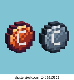 Isometric Pixel art 3d del icono de juego de monedas para los activos de los artículos. Icono de moneda en estilo pixelado.8bits perfecto para activos de juego o elementos de activos de diseño para su activo de diseño de juego.