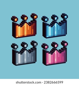 Isometric Pixel art 3d de la corona para los bienes. Coronas doradas en estilo pixelado.8bits perfectos para activos de juego o elementos de activos de diseño para su activo de diseño de juegos.