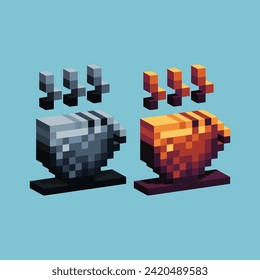 Isometric Pixel art 3d of cup of coffee icon for items asset. Cup coffee drink icon on pixelated style.8bits perfect for game asset or design asset element for your game design asset.
