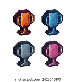 Isometric Pixel art 3d of cup icon for items asset.winner cup icon on pixel bits style.8-bits perfect for game asset,design asset element,app,website, Vector illustration.