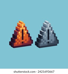 Isometric Pixel art 3d of danger sign exclamation mark icon for items asset. Exclamation mark icon on pixelated style.8bits perfect for game asset or design asset element for your game design asset.
