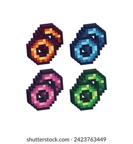 Isometric Pixel art 3d of donut icon for items asset.Donut food icon on pixel bits style.8-bits perfect for game asset,design asset element,app,website, Vector illustration.