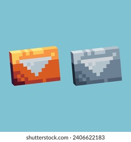 Isometric Pixel art 3d of down button icon for items asset. down button icon on pixelated style.8bits perfect for game asset or design asset element for your game design asset.