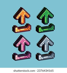 Isometric Pixel art 3d del icono de descarga para los activos de artículos. Icono de descarga de oro en estilo pixelado.8bits perfecto para activos de juego o elementos de activos de diseño para su activo de diseño de juegos.