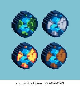 Isometric Pixel art 3d of earth for items asset. Green earth on pixelated style.8bits perfect for game asset or design asset element for your game design asset.