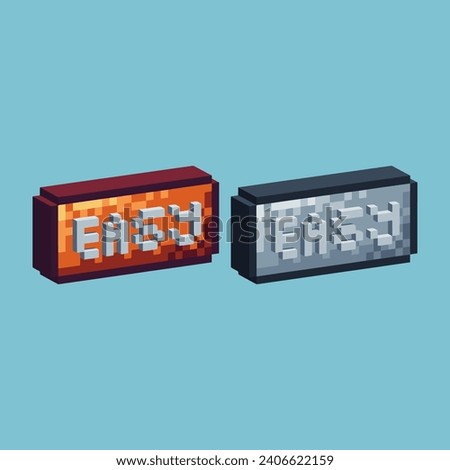 Isometric Pixel art 3d of easy button icon for items asset. easy button icon on pixelated style.8bits perfect for game asset or design asset element for your game design asset.