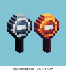 Isometric Pixel art 3d of forbidden sign icon for items asset.Do not cross sign icon on pixelated style.8bits perfect for game asset or design asset element for your game design asset.
