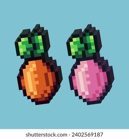 Isometric Pixel art 3d of Fruit icon for items asset. Orange and Pink fruit icon on pixelated style.8bits perfect for game asset or design asset element for your game design asset.