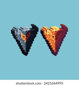 Isometric Pixel art 3d of game bull shield icon for items asset. Bull shield icon on pixelated style.8bits perfect for game asset or design asset element for your game design asset.