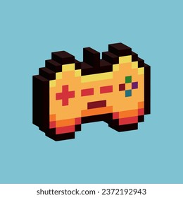 Isometric Pixel art 3d of gamepad controller for items asset. Game controller gold on pixelated style.8bits perfect for game asset or design asset element for your game design asset.