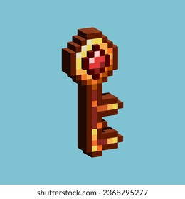 Isometric Pixel art 3d of gems key for items asset. Key for unlocked door rpg game on pixelated style.8bits perfect for game asset or design asset element for your game design asset.