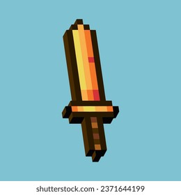 Isometric Pixel art 3d de la espada de oro para los bienes. Espada dorada en estilo pixelado.8bits perfectos para activos de juego o elementos de activos de diseño para su activo de diseño de juego.