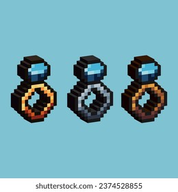 Isometric Pixel art 3d of gold rings for items asset. rings accessory on pixelated style.8bits perfect for game asset or design asset element for your game design asset.