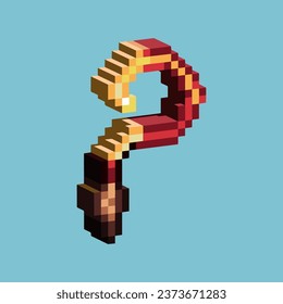 Isometric Pixel art 3d of golden sickle for items asset. Golden sickle on pixelated style.8bits perfect for game asset or design asset element for your game design asset.