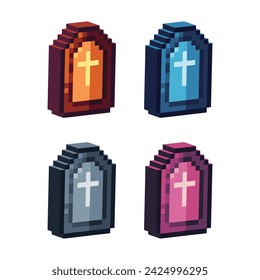 Isometric Pixel art 3d of grave icon for items asset.Grave icon on pixel bits style.8-bits perfect for game asset,design asset element,app,website, Vector illustration.