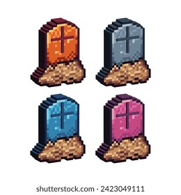 Isometric Pixel art 3d of gravestone icon for items asset. Isolated gravestone icon on pixel bits style.8-bits perfect for game asset,design asset element,app,website, Vector illustration.