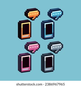 Isometric Pixel art 3d of handphone for items asset. Handphone icon on pixelated style.8bits perfect for game asset or design asset element for your game design asset.