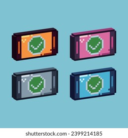 Isometric Pixel art 3d del icono del teléfono móvil para los artículos activos. icono del teléfono móvil en estilo pixelado.8bits perfecto para activos de juego o elementos de activos de diseño para su activo de diseño de juegos.