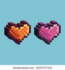 Isometric Pixel art 3d of Heart icon for items asset. Heart icon on pixelated style.8bits perfect for game asset or design asset element for your game design asset.
