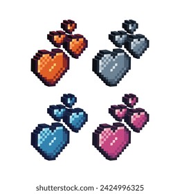 Isometric Pixel art 3d of heart icon for items asset.Heart icon on pixel bits style.8-bits perfect for game asset,design asset element,app,website, Vector illustration.