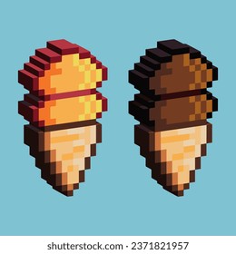 Isometric Pixel art 3d of ice cream for items asset. ice cream on pixelated style.8bits perfect for game asset or design asset element for your game design asset.