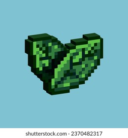 Isometric Pixel art 3d of leaf plant for items asset. Green leaf on pixelated style.8bits perfect for game asset or design asset element for your game design asset.