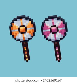 Isometric Pixel art 3d of lollipop candy icon for items asset. Lollipop Candy icon on pixelated style.8bits perfect for game asset or design asset element for your game design asset.