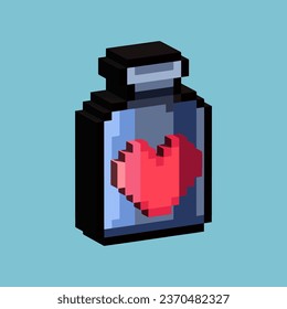 Isometric Pixel art 3d of love bottle for items asset. Bottle love on pixelated style.8bits perfect for game asset or design asset element for your game design asset.