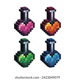 Isometric Pixel art 3d of love potion icon for items asset. Isolated love health potion icon on pixel bits style.8-bits perfect for game asset,design asset element,app,website, Vector illustration.