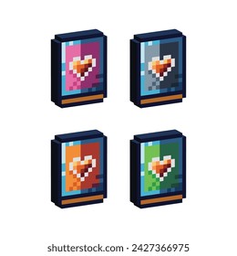 Isometric Pixel art 3d of loving book icon for items asset.Book of love icon on pixel bits style.8-bits perfect for game asset,design asset element,app,website, Vector illustration.
