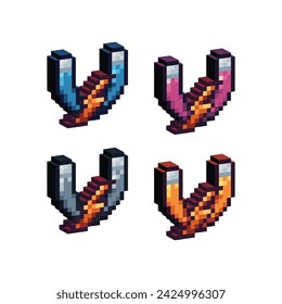 Isometric Pixel art 3d del icono del trueno del imán para los artículos asset.Magnet icono en estilo de los bits de píxel.8-bits perfecto para el activo del juego, elemento del activo del diseño, aplicación, sitio web, ilustración vectorial.