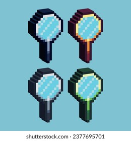 Isometric Pixel art 3d of magnifying glass for items asset. magnifying glass on pixelated style.8bits perfect for game asset or design asset element for your game design asset.