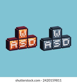 Isometric Pixel art 3d of main keyboard icon for items asset. WASD Keyboard icon on pixelated style.8bits perfect for game asset or design asset element for your game design asset.